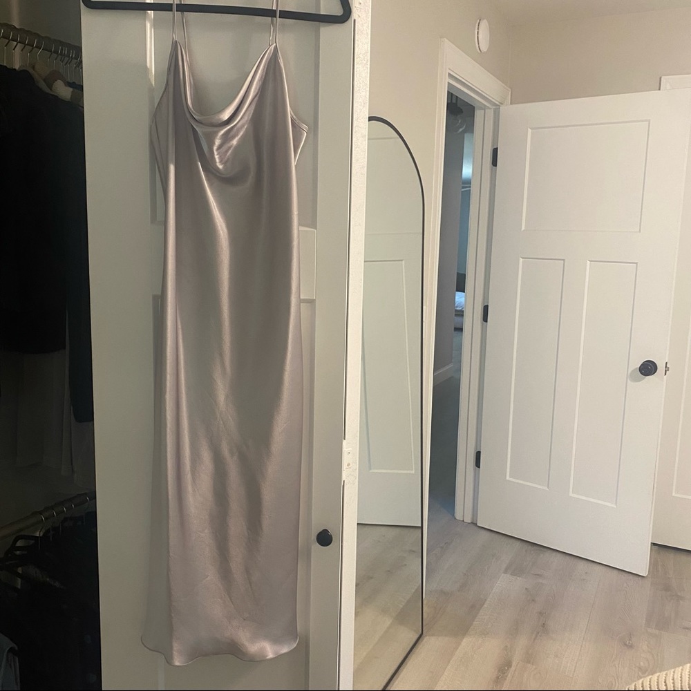 BEBE slip dress in silver